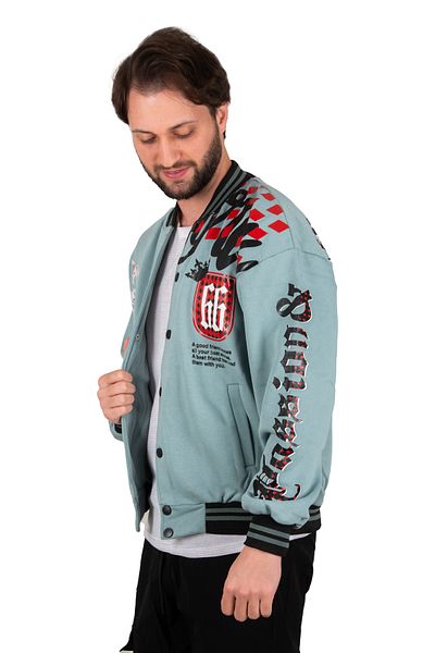 DeepSEA Ανδρικό μπουφάν με ανοιχτό πράσινο Snap Sports Oversize College γιακά 2304764