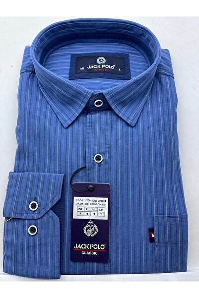 Jack Polo İndigo Klasik Kesim Pamuklu Tek Cep Erkek Gömlek