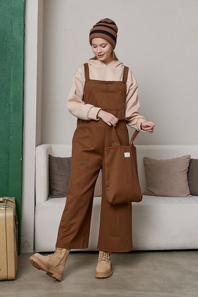 Ceylan Otantik Bitter Brown Linen Salopet Jumpsuit