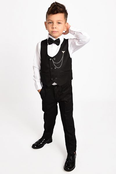 DAFİTO KİDS Boy's Vest Chain Bow Tie Suit