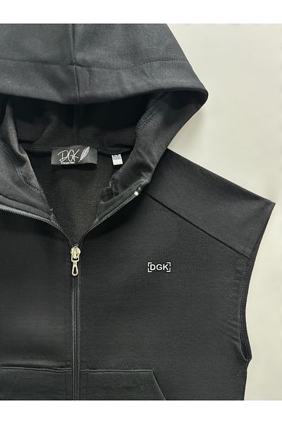 DGK COLLECTİON UNISEX Black Dgk High Printed Zippered Hooded Vest