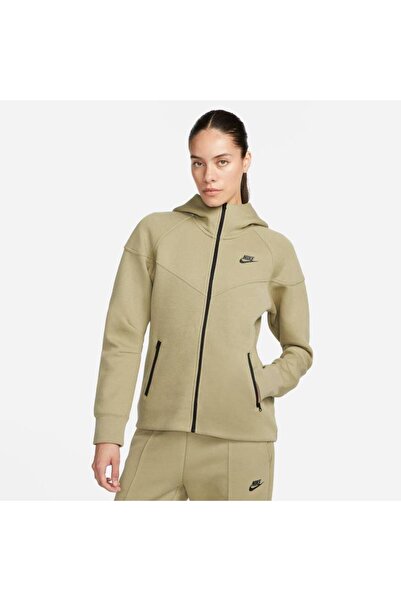 Nike Sportswear Tech Fleece Windrunner Tam Boy Fermuarlı Kadın Yeşil Renk Kap...