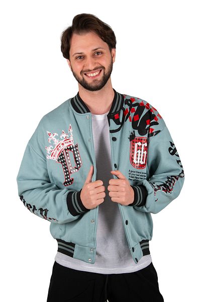 DeepSEA Ανδρικό μπουφάν με ανοιχτό πράσινο Snap Sports Oversize College γιακά 2304764