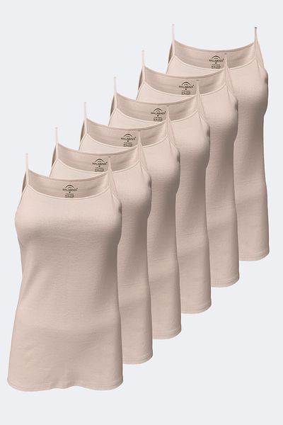 Malabadi Women's Skin 6 Pack 100% Cotton Ribbed Rope Strap Undershirt 105-E