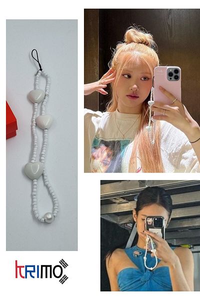 KRIMO Kpop Blacpink Jennie And Rose White Heart Phone Charm