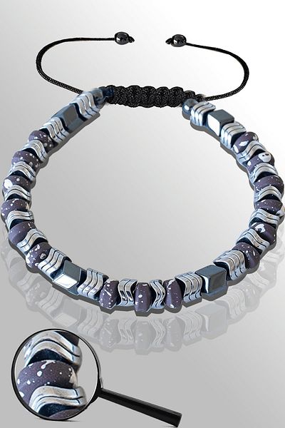 Tesbih Atölyesi Certified Silver Color Sergeant Model Gray Snowy Hematite Stone Bracelet