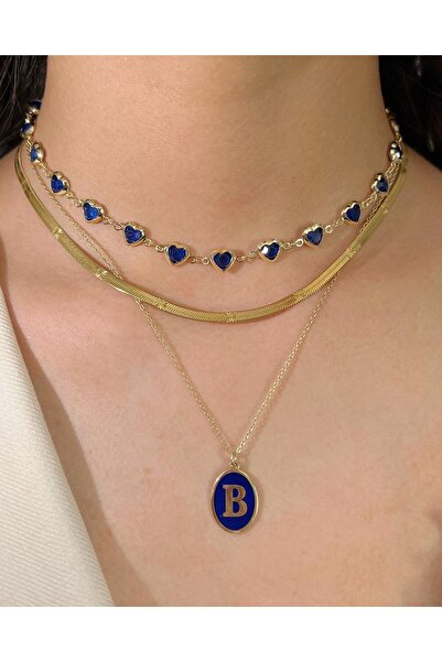 h&b design jewel Gold Lacivert Kalp Choker