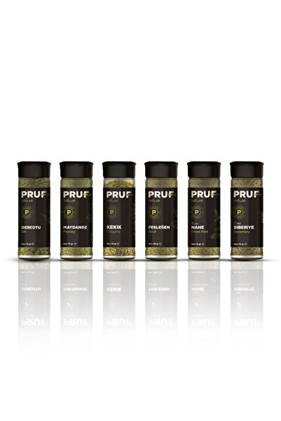 PRUF Yeşil Tatlar 6'lı Doğal Katkısız Baharat Seti (Nane, Maydanoz, Fesleğen, Dereotu, Biberiye, Kekik)