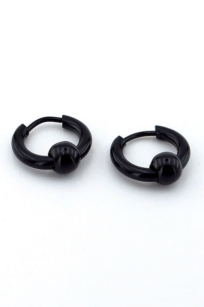 Solfera Globe Ball Design Black Stainless Steel Men's Women's Hoop Earrings ER024