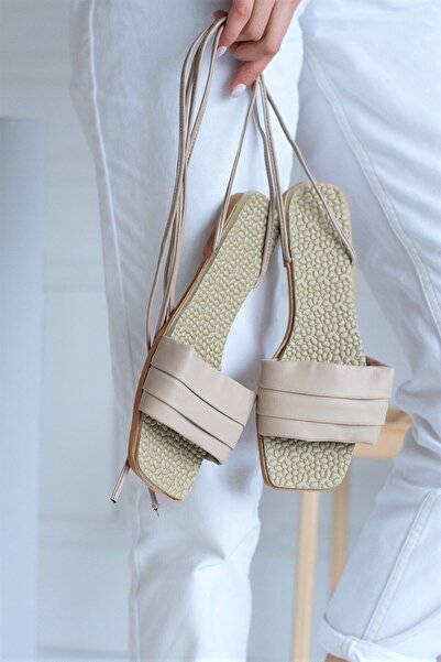 Modafırsat Women's Nude Laced Sandals New Season Threaded Ankle Strap Drawstring Twist Stylish Comfortable Sandals