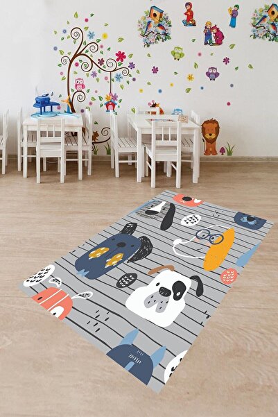 Gökotta Kedi Köpek Desenli Halı Dijital Baskı Yıkanabilir Kaymaz Taban Çocuk ...
