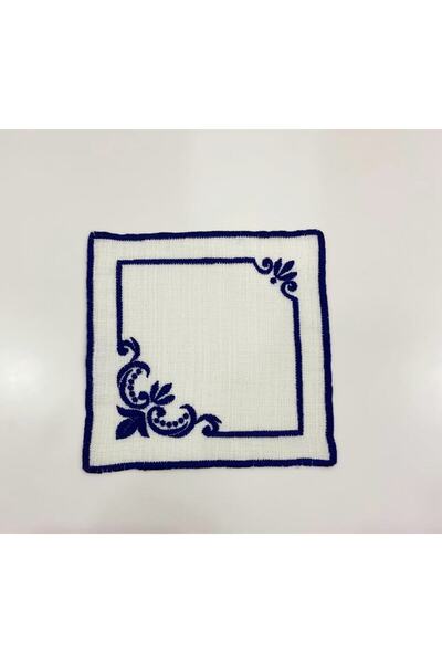 İNCİ ÇEYİZ 6 Pieces of Linen Fabric Embroidered Coffee Side Cocktail Napkin & Coasters