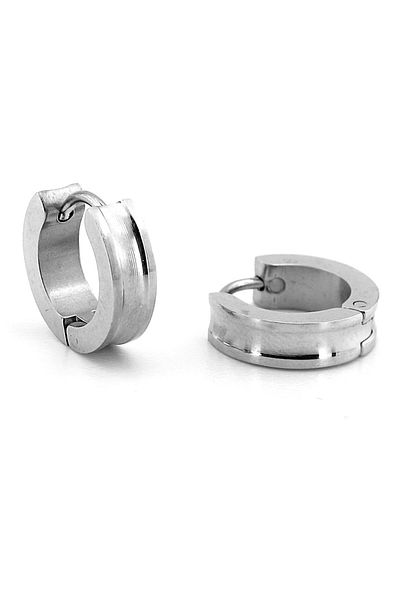 Solfera Slanted Line Stainless Steel Glossy Hoop Men's Earrings ER007