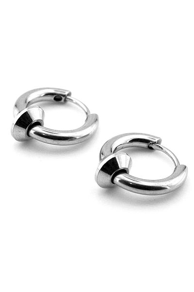Solfera Dangle Design Silver Color Steel Men's Women's Hoop Earrings ER034