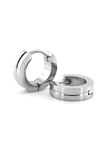 Solfera One Line Blunt Cut Glossy Stainless Steel Hoop Men's Earrings ER006