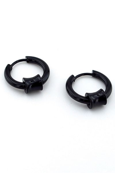 Solfera Beveled Cylinder Black Stainless Steel Men's Women's Hoop Earrings ER026