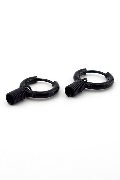 Solfera Bow Dangle Black Stainless Steel Men's Women's Hoop Earrings ER020