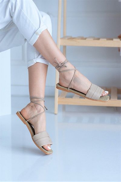 Modafırsat Women's Nude Laced Sandals New Season Threaded Ankle Strap Drawstring Twist Stylish Comfortable Sandals