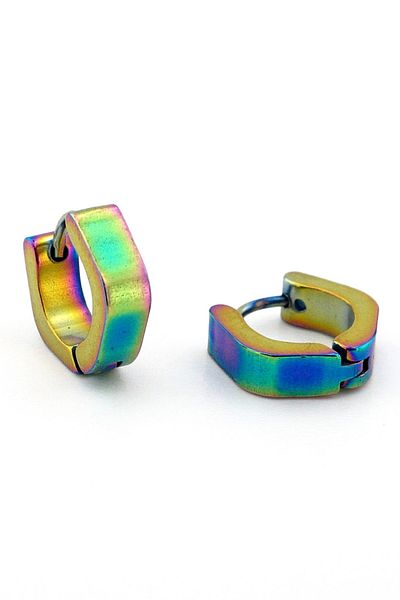 Solfera Colorful Cornered Steel Hoop Earrings - Iridescent Swivel ER009