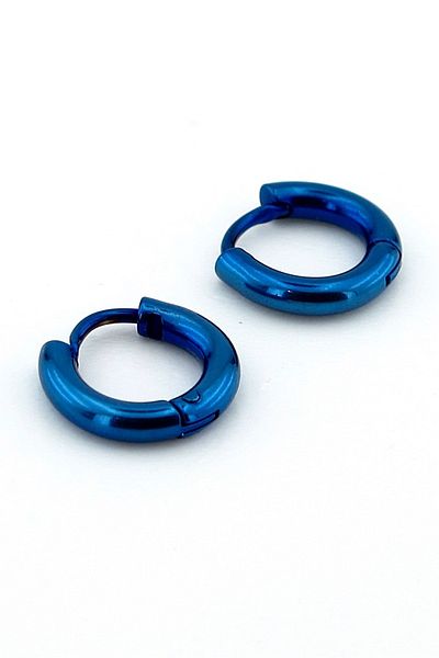 Solfera Mini Size Blue Steel Women's/Men's Hoop Earrings - Round Cut ER017