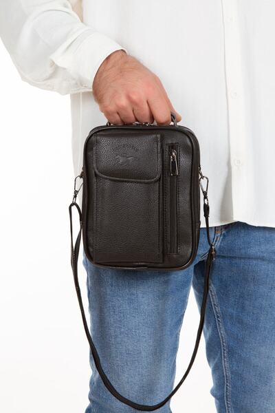 Newish Чоловіча чорна шкіряна сталева сумка Adelina зі сталевим чохлом на руку та плече з великими слотами для телефону