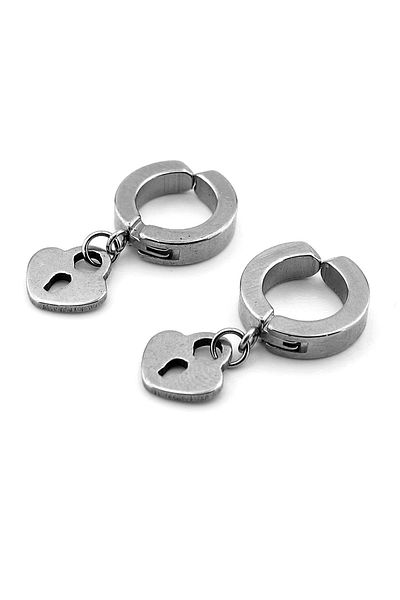 Solfera Padlock Dangle Compression Stainless Steel Men's Earrings ER038