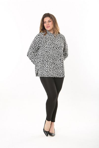 Şans Women's Plus Size Black Zero Neck Side Slit Long Sleeve Tunic 65N37502