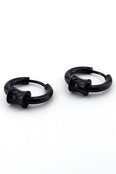 Solfera Beveled Cylinder Black Stainless Steel Men's Women's Hoop Earrings ER026