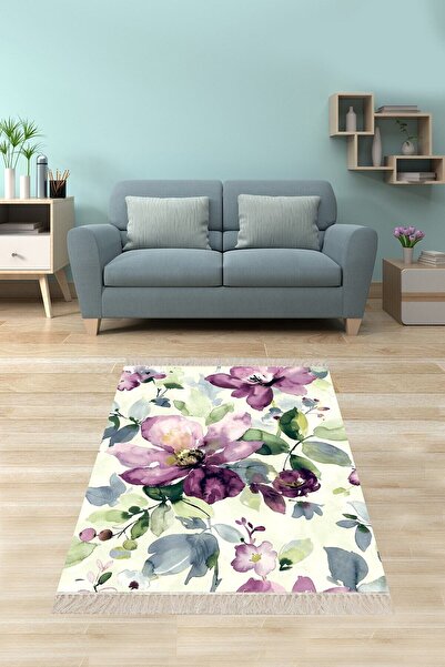 Gökotta Çiçek Desenli Renk Geçişli Dijital Baskı Yıkanabilir Kaymaz Taban Vin...