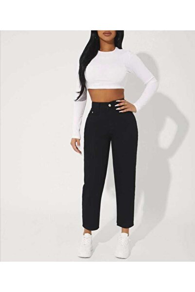 Trn JNS Black High Waist Lycra Mom Jeans