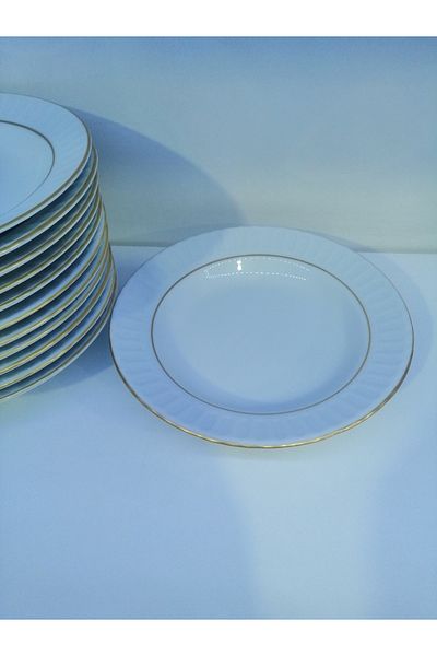 Güral Porcelain 12 Pieces Mother of Pearl 19 cm Pit Plate - Matte Gilded