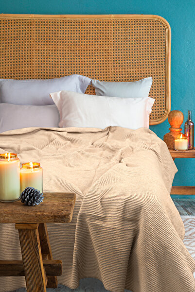 verra home Pamuklu Tek Kişilik Battaniye 130x170cm Bej – Yumuşak ve Nefes Ala...