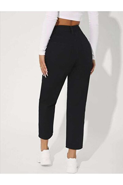 Trn JNS Black High Waist Lycra Mom Jeans
