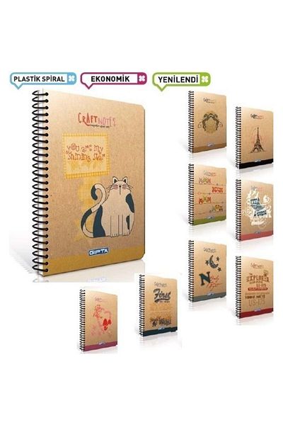 Gıpta Craft Note Notebook Checkered Spiral Copertă rigidă A4 100 coli