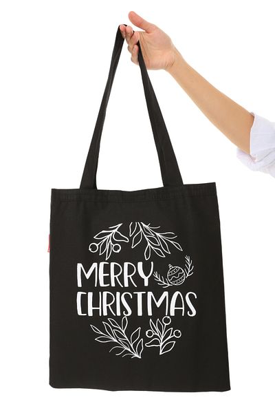 Baghashtag Black Cloth Bag Merry Christmas Printed