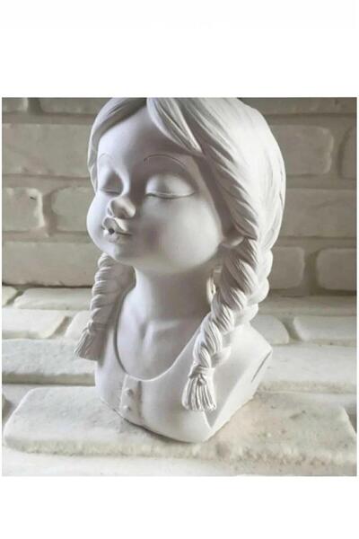 Genel Markalar El Yapımı Dekoratif Örgülü Kız Beton Saksı Ham Obje 21*15 Cm