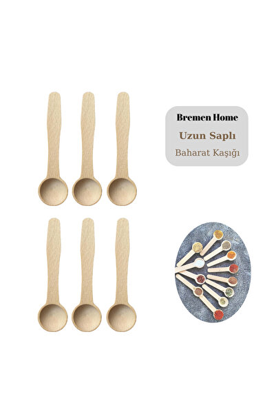 Bremen Home 6lı Uzun Saplı Baharat Kaşığı Ahşap Şeker Ölçü Kaşığı (10 CM)