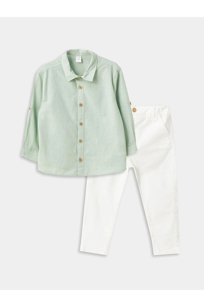 LC Waikiki LCW baby Long Sleeve Basic Cotton Baby Boy Shirt and Pants 2 Pieces Set