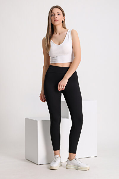 BANEGA Γυναικείο ψηλόμεσο μαύρο χειμωνιάτικο κολάν Curve Plus Size Ribbed