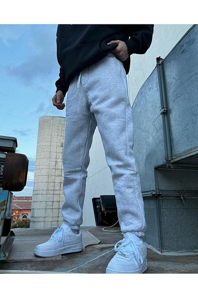 THE WHITE Ανδρικό γκρι Basic Model Εποχιακό χτενισμένο βαμβακερό παντελόνι