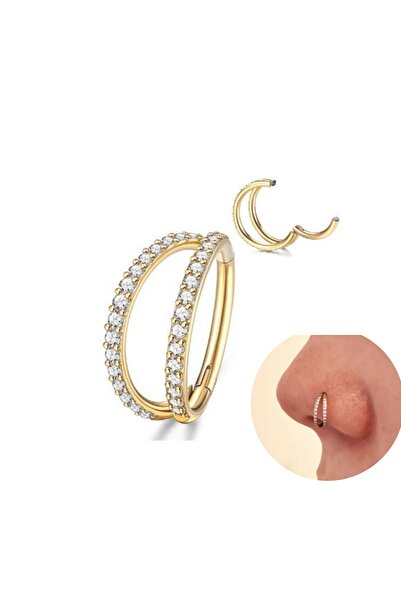 Bylin %100 316L Cerrahi Çelik Zirkon Taşlı Kilitli Çift Halka Hızma-Halka çap...