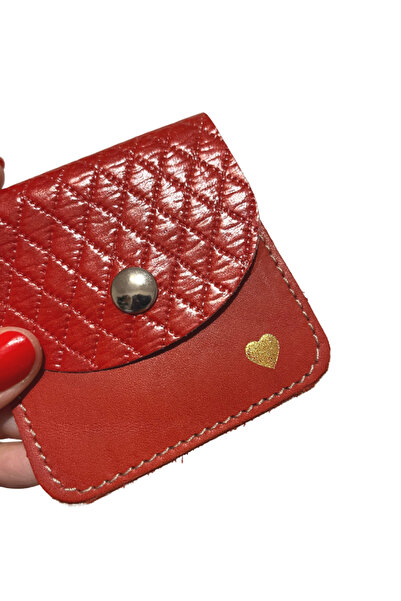 Pinkylola Square Model RED Genuine Leather QUILTED AND STRAIGHT RED HEART Cas...