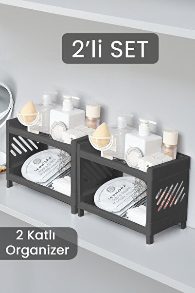 Meleni Home 2'li Çift Katlı Makyaj Takı Kozmetik Rafı Düzenleyici Çok Amaçlı ...