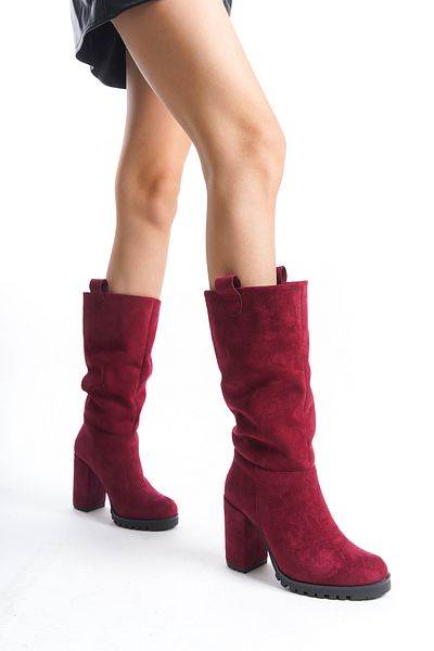 ÜNAL ÖZER Unal Ozer Women's Burgundy Suede Daily Bellows Boots Un001-0136