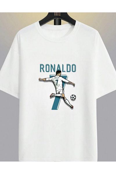 AEMİ Men's Cristiano Ronaldo Cr7 Jersey Special Design Printed Crew Neck 100% Cotton Oversize T-shirt