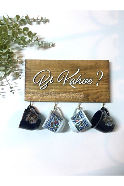 HAYALHANE AHŞAP Bi Kahve Fincan Askılığı Masif Ağaç Muftak Askısı 12x25 Cm Kahve Köşesi Askılık