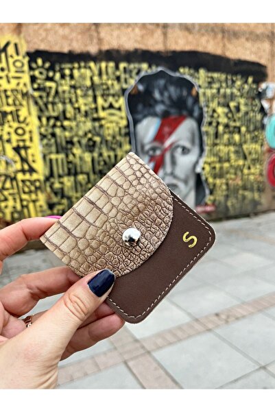 Pinkylola Kare Model S Harfli Bej Krokodil & Kahverengi Hakiki Deri Mini Bozu...