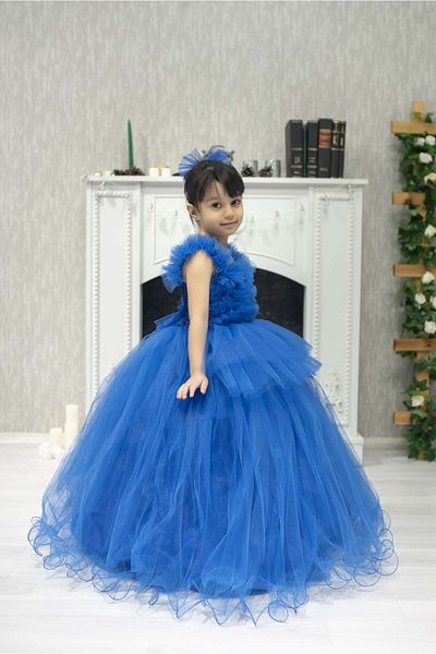 FR Shop Ruffled Tarlatanlı Double Handkerchief Skirt with Bow on the Back Blue 2024 New Season Princess Model