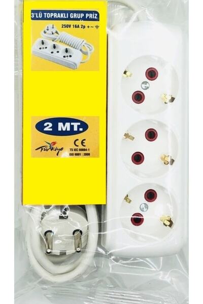ATA ELEKTRONİK Kaliteli Yerli Ürün 2mt 2 Metre Üçlü 3lü Elektrik Uzatma Uzatı...