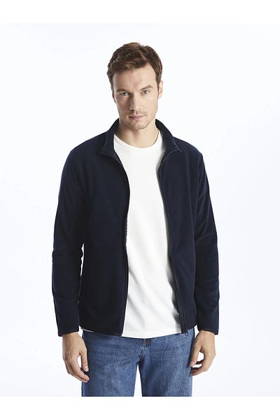 LC Waikiki Classic Stand Collar Long Sleeve Men's Fleece Cardigan